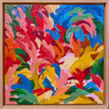 Colorful vibrant textured abstract painting statement artwork with a wooden frame by Tasmanian Artist Lucy Bauld